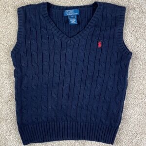Polo Ralph Lauren Navy Blue Cable Knit V Neck Sweater Vest Kids Size 6